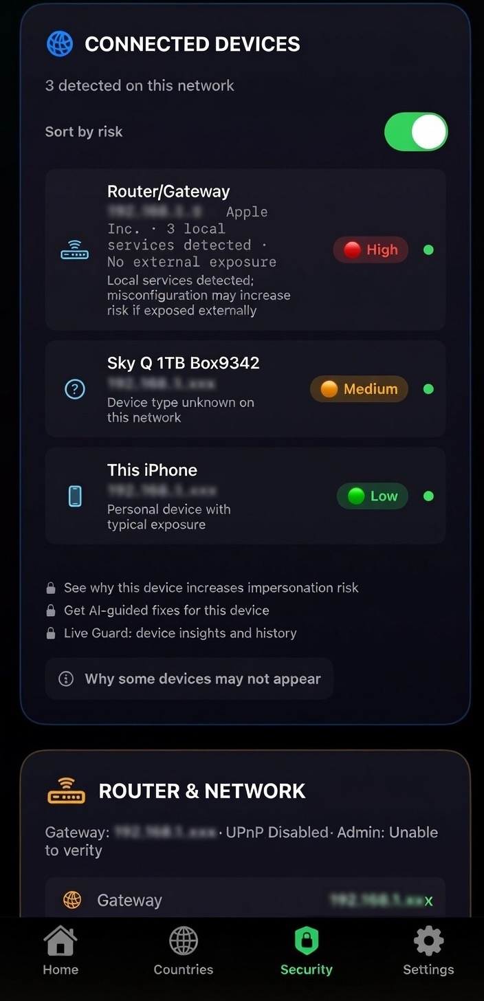 Connected devices screen